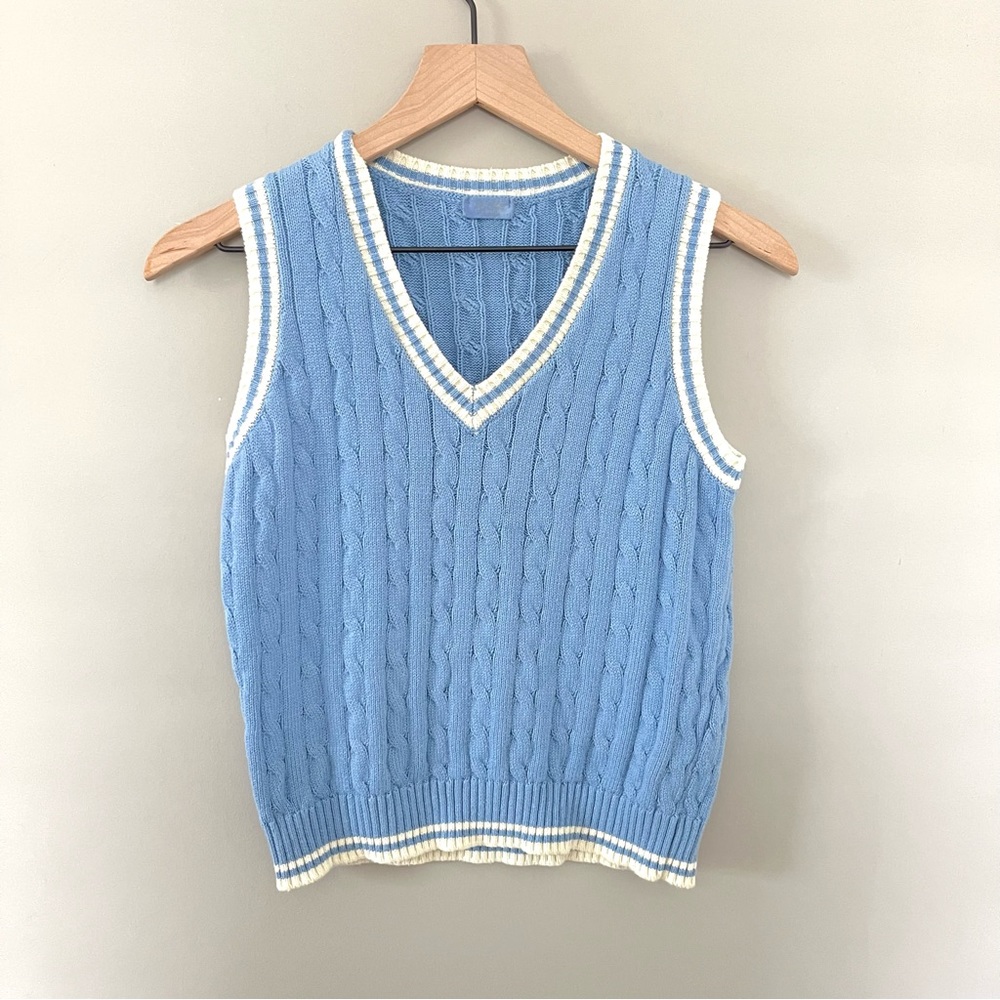 john galt brandy melville blue and white sweater vest